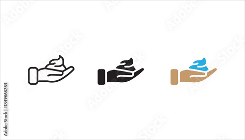 foam Cream on hand line icon set, simple skin cleanser flat design vector pictogram, vector illustration