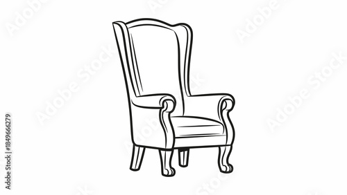 Elegant Vintage Armchair Illustration in Black and White Line Art
