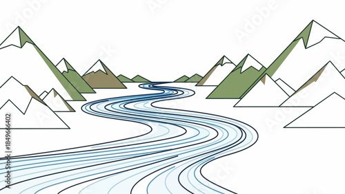 Abstract illustration of river flowing through snowy mountains