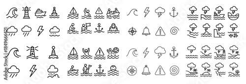 Nautical and weather outline icons collection