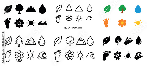 Eco tourism icons and symbols collection