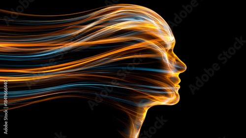 Mind's Energy: A striking portrait showcases a person, their profile radiating with streaks of vibrant, energetic light against a black backdrop.