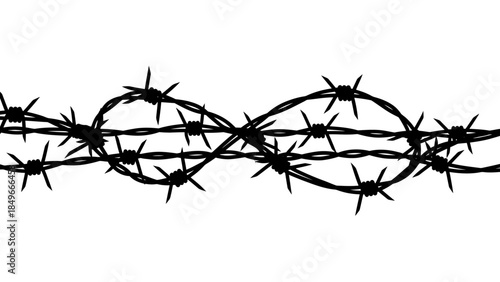 Black barbed wire silhouette on a white background