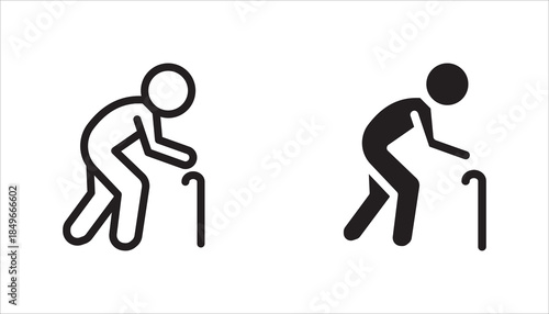 Male pensioner linear icon set ,Senile man. Old age. vector illustration on white background