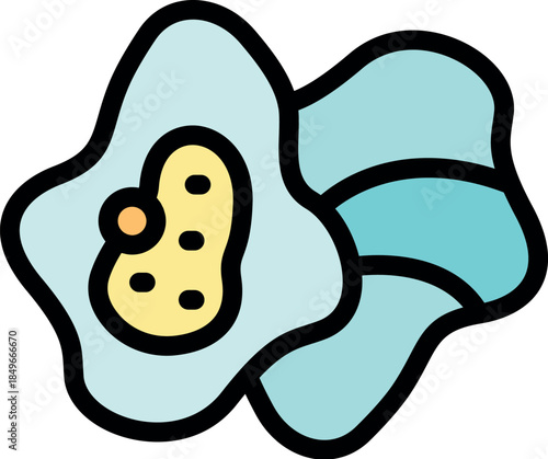 Colorful illustration of amoeba engulfing food particle, representing biological process of phagocytosis