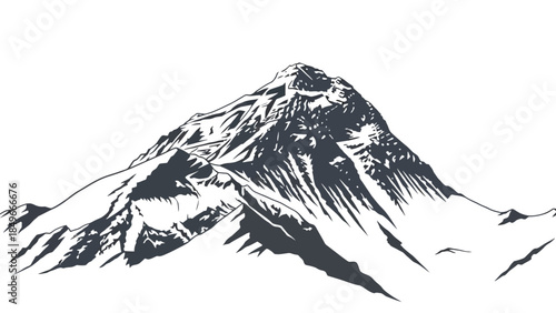 Monochrome Illustration of Majestic Mountain Peak with Snow