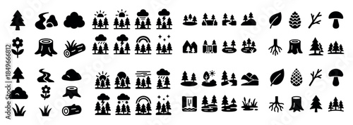 Nature icons collection in black silhouette