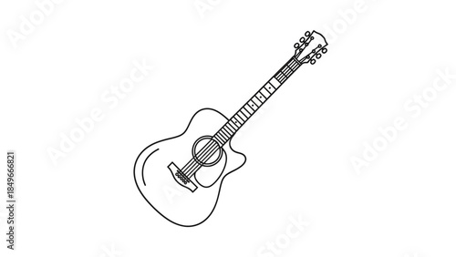 Black and White Acoustic Guitar Illustration on White Background