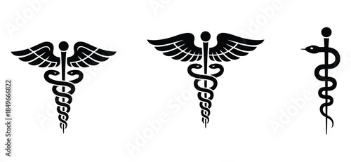  of classic medical symbols Caduceus and Rod of Asclepius designs