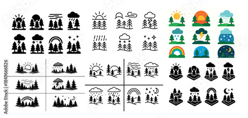 Nature icons: forest, weather, sky