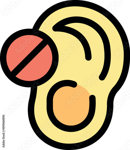 Ear and forbidden symbol representing hearing protection, noise canceling and avoiding loud music