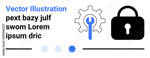 Gear with a wrench and lock symbolizing system security and maintenance. Ideal for cybersecurity, software updates, tech support, system optimization, online safety, password protection, simple