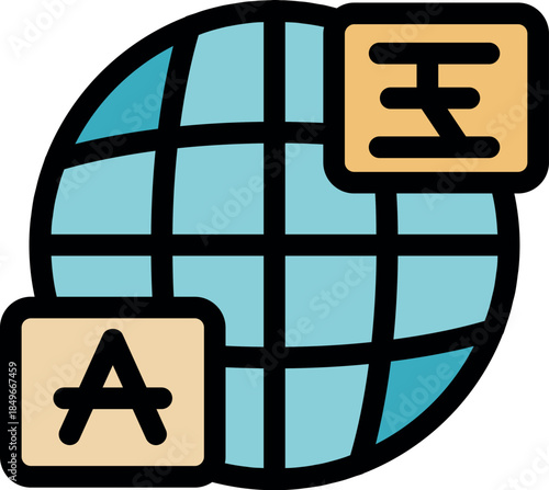 Globe with language icons symbolizing global communication, translation, and international understanding