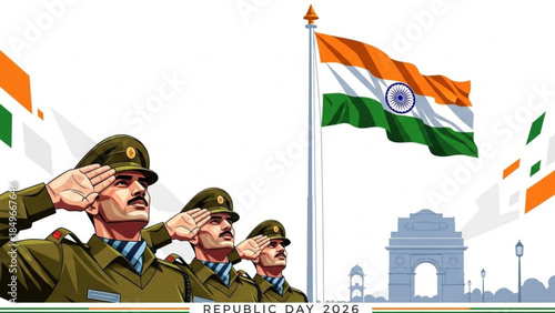 Celebrating Republic Day 2026 India Military Soldiers Saluting National Flag