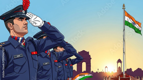 Indian Army Soldiers Saluting Nation Flag