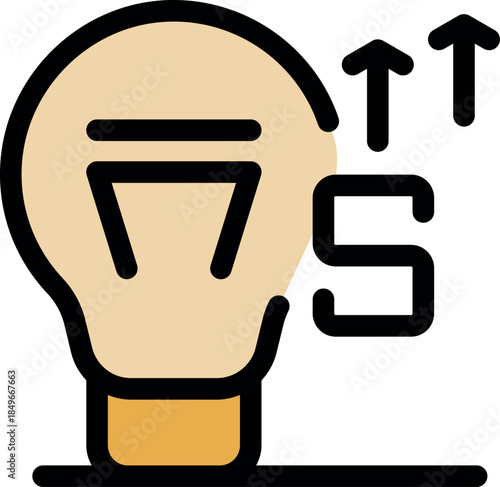 Belarusian ruble currency is increasing, growing, getting stronger, shown by a light bulb with the byn currency symbol inside and upward trend arrows