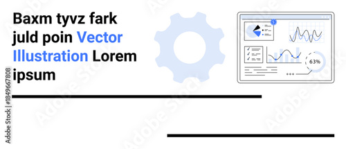Business analytics, decision-making, workflow, data management, innovation, optimization. Gear and dashboard with graphs and charts. Business analytics and decision-making concepts