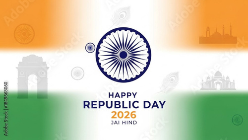 Celebrating India's Republic Day 2026 with Pride and Patriotism in Vibrant Orange, White, and Green Colors and Symbols