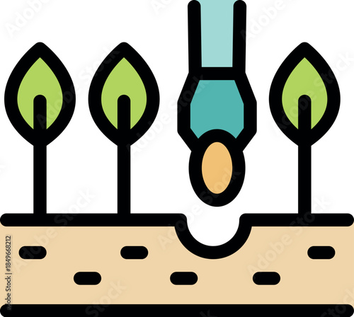 Gardener is planting seedling upside down in fertile soil with plants growing, representing improper gardening techniques