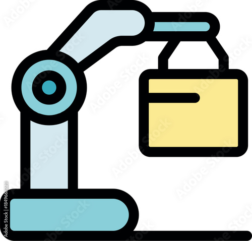 Robotic arm lifting a parcel, symbolizing automation in warehouse logistics and delivery