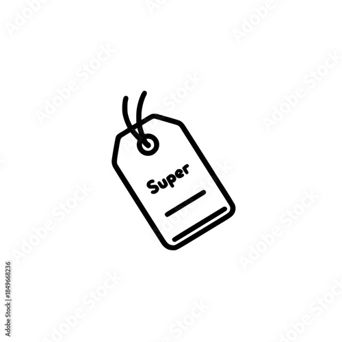 Vector icon of price tag with super text representing shopping retail sale and discount promotion