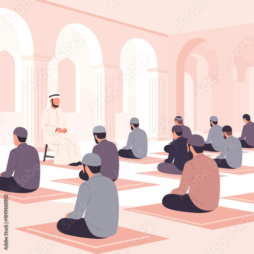 Men Praying in Mosque Illustration.