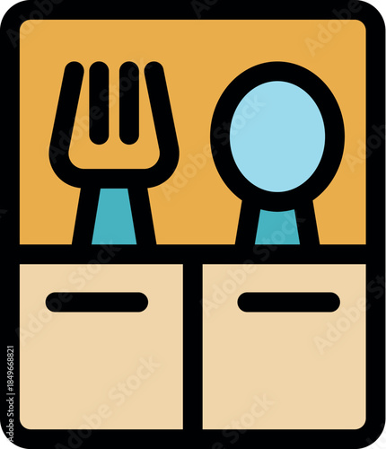 Cutlery and spoon hanging on a wall organizer above kitchen cabinets, ideal for small spaces