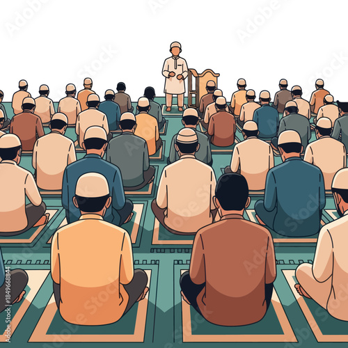 Group of Men Praying on Prayer Mats.