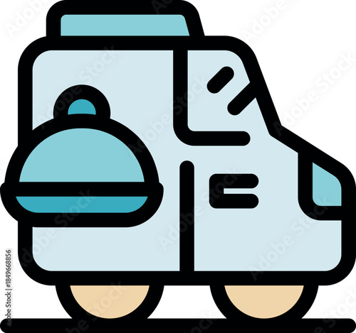 Food delivery van transporting a covered dish, representing restaurant delivery service and the growing trend of online food ordering
