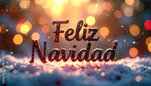 Spanish Text Feliz Navidad letter in winter christmas landscape 