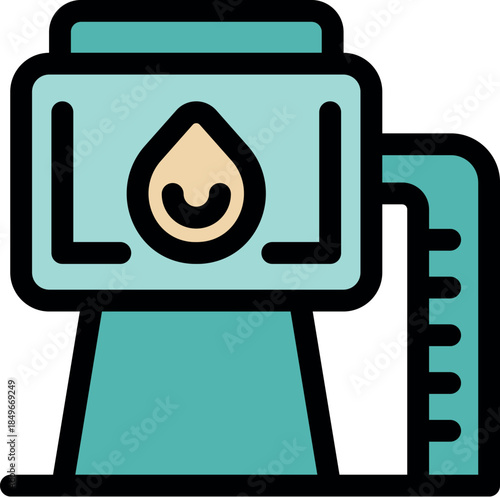 Water tower monitoring system displaying low water level icon, indicating water shortage and conservation needs