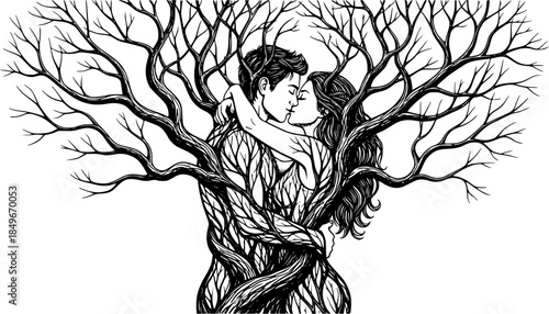 Couple Kissing Hugging Vector Silhouette Illustration
