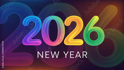 Colorful Gradient 2026 New Year Celebration Background with Rainbow Numbers and Dark Background