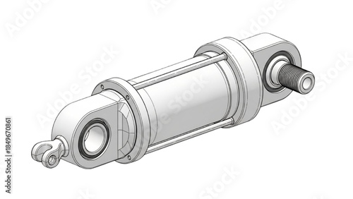 Technical Illustration of Hydraulic Cylinder Component, Industrial Equipment Design, 3D CAD Model, Mechanical Engineering View