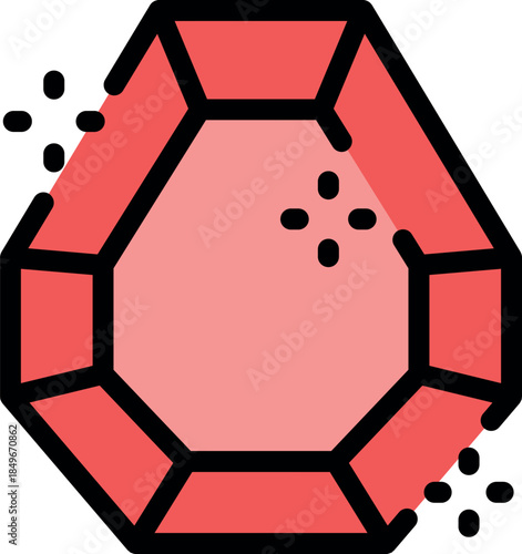 Red gemstone with facets gleaming, symbolizing luxury, elegance, and preciousness