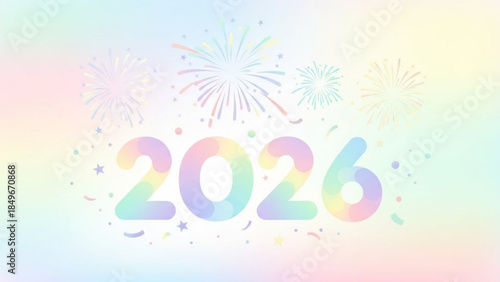 Colorful 2026 New Year Celebration Background with Fireworks and Confetti