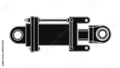 Mechanical Hydraulic Cylinder Component Illustration, Engineering Technology, Isolated on White Background, Vector Graphic Detail
