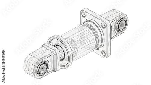 Hydraulic Cylinder Transparent CAD Style Technical Vector Illustration