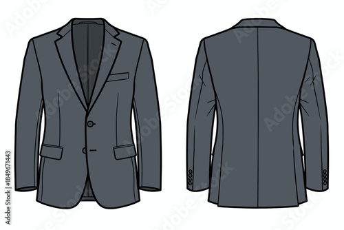 Formal Blazer Design, Fashion Sketch, Studio, Illustration, Front and Back View, Tailored Style