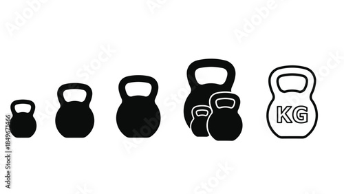 Various kettlebells displayed in a row on a white background, showcasing different sizes and weights