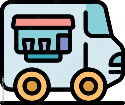 Food truck selling street food and beverages, perfect vector icon for a food business