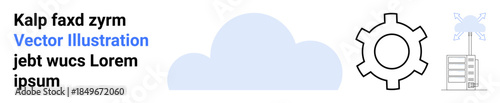 Cloud element alongside gear and server tower representing technology, data storage, and management. Ideal for tech platforms, engineering, data analytics, IT services, process optimization, cloud
