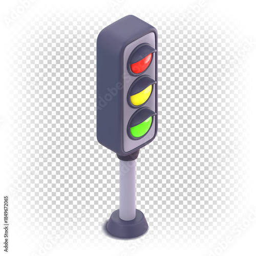 3D traffic light in isometric projection. Vector illustration isolated on a transparent background.