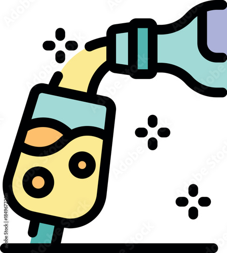 Preparing refreshing bubble tea by pouring a beverage into a plastic cup with straw from a bottle