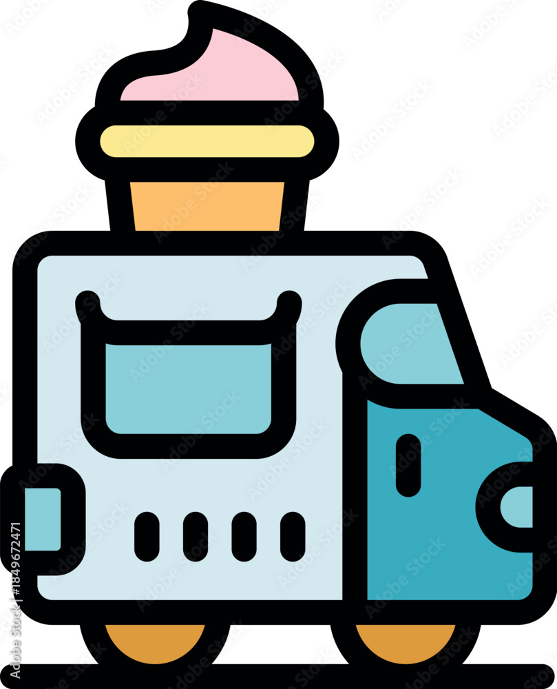 Naklejka premium Colorful ice cream truck serving frozen desserts on a hot summer day