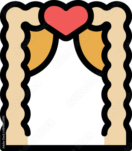 Elegant wedding arch adorned with heart and draped curtains