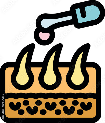 Illustration of serum applied to hair follicles for growth