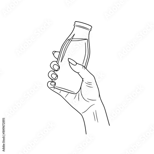 Icon of a beautiful female hand holding a juice bottle representing freshness and healthy living concepts
