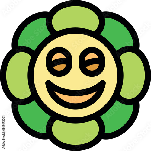 Cartoon flower with a joyful expression, smiling with closed eyes, conveying happiness and positivity
