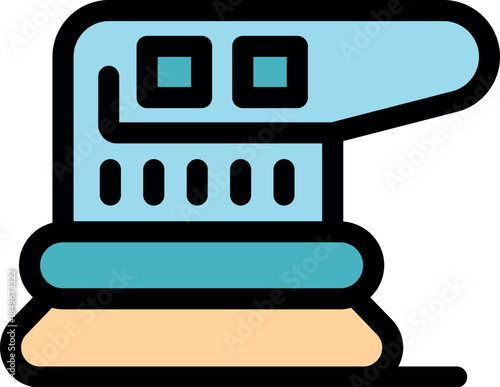 Electric sander smoothing surface with sandpaper for carpentry and woodworking